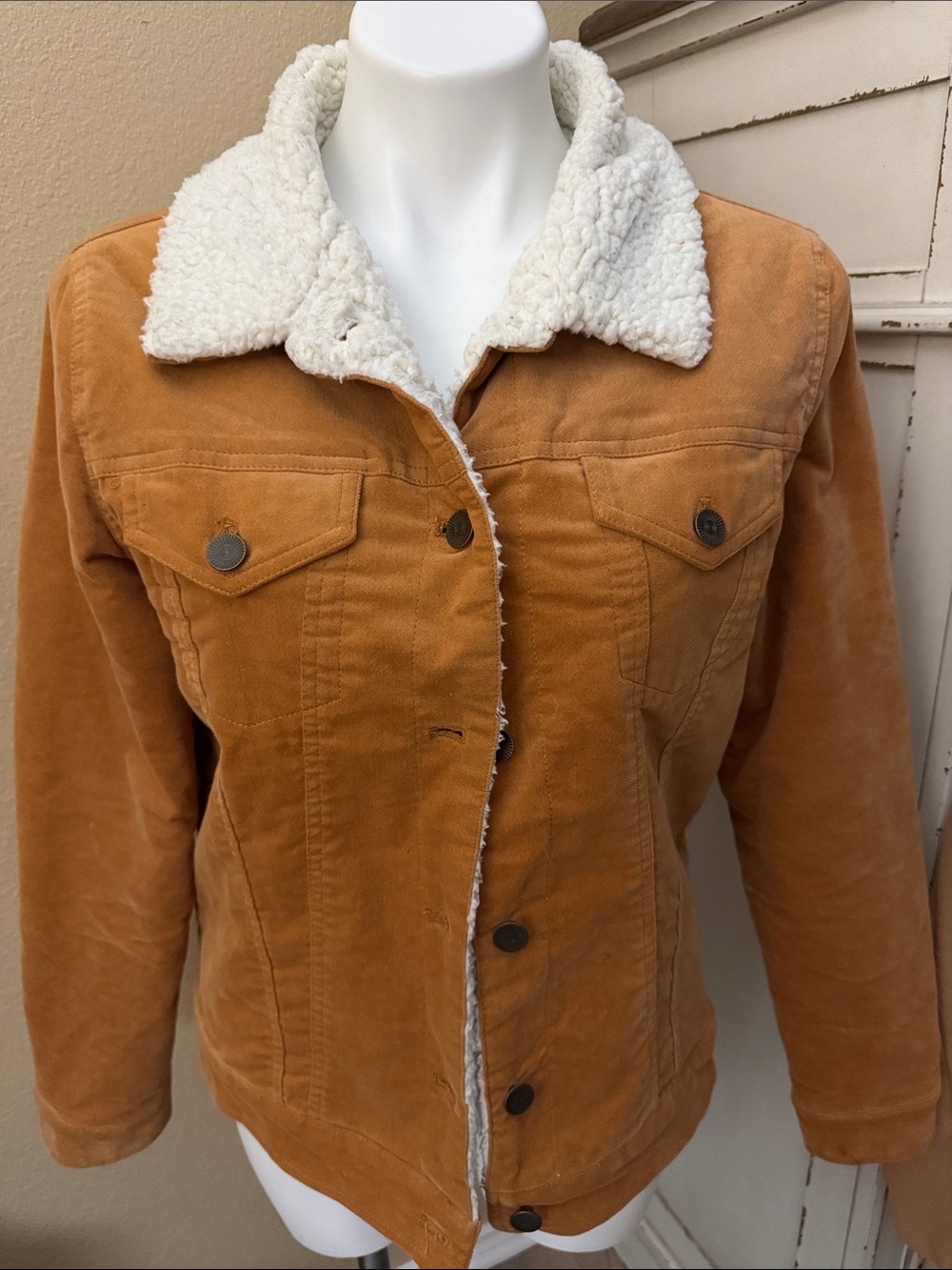 Forever 21 Copper Velvet Teddy Jacket with Cream Sherpa Collar